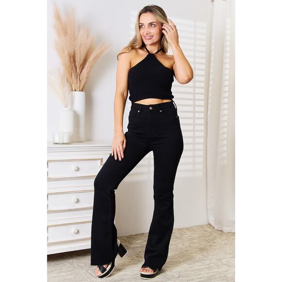 BASIC BAE Black Halter Neck Ribbed Cropped Knit Top Summer Boho Festival NEW - Picture 4 of 5